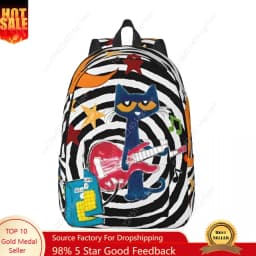 Pete The Cat I Love My White Shoes Cool Backpack High School Hiking Travel Cartoon Cats Daypack for Men Women Laptop Canvas Bags