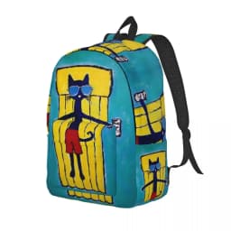 Pete The Cat I Love My White Shoes Cool Backpack High School Hiking Travel Cartoon Cats Daypack for Men Women Laptop Canvas Bags
