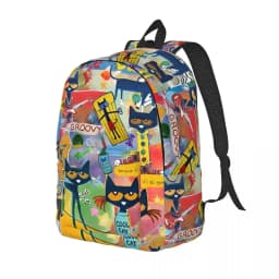 Pete The Cat I Love My White Shoes Cool Backpack High School Hiking Travel Cartoon Cats Daypack for Men Women Laptop Canvas Bags