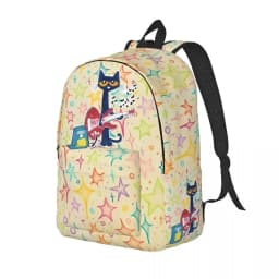 Pete The Cat I Love My White Shoes Cool Backpack High School Hiking Travel Cartoon Cats Daypack for Men Women Laptop Canvas Bags