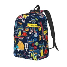 Pete The Cat I Love My White Shoes Cool Backpack High School Hiking Travel Cartoon Cats Daypack for Men Women Laptop Canvas Bags