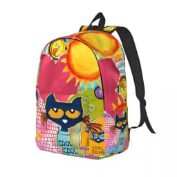 Pete The Cat I Love My White Shoes Cool Backpack High School Hiking Travel Cartoon Cats Daypack for Men Women Laptop Canvas Bags