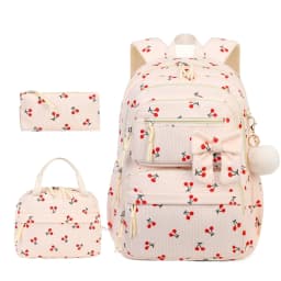 3pcs/set school backpack for girls cherry pattern primary school girl Corduroy backpack kids bookbag lunch bag pencil bag set