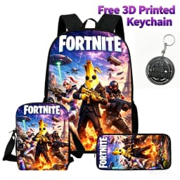 3Pcs Kids Backpack Set, Crossbody & Pencil Bag, FORTNITE Cartoon Bag, Lightweight for Boys Girls 6-10, Free 3D Printed Keychain