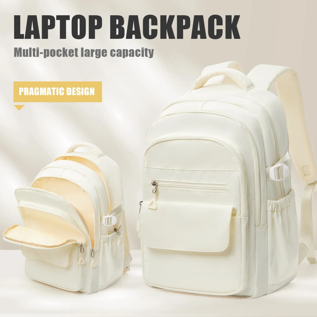 Elegant White Japanese-Style Backpack for School Girls Boys Travel Backpack Laptop Backpack Casual Daypack, Bags for Travel