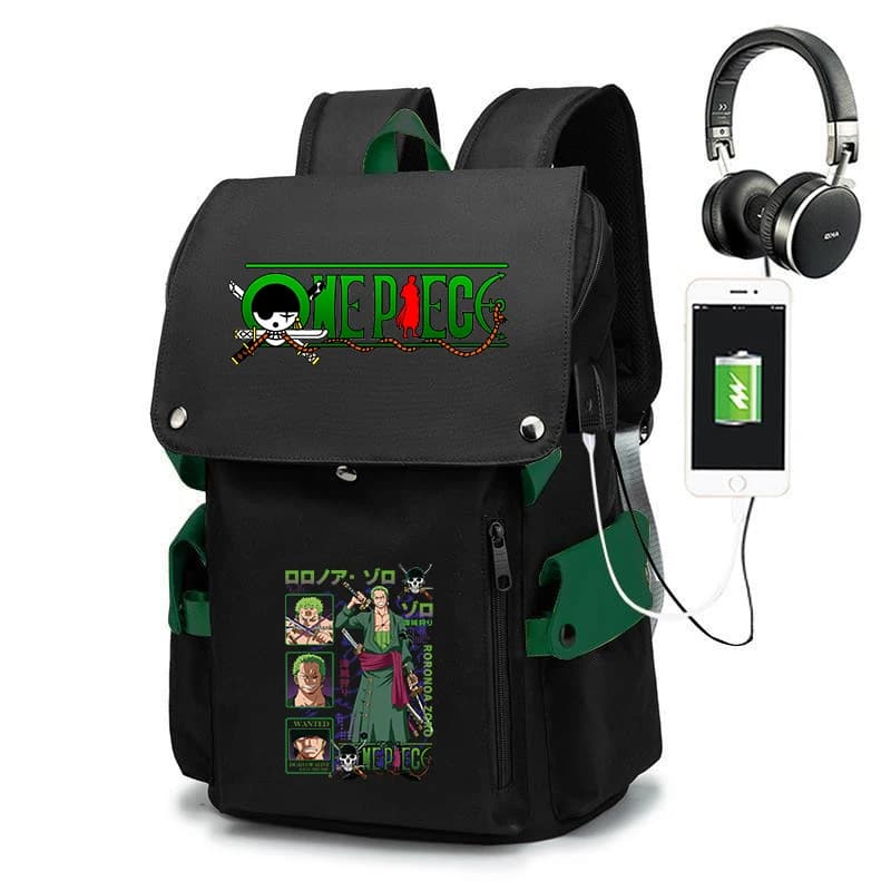 One Piece Zoro Print School Backpack Large Capacity Casual Daypack Travel Bag for Kids Teens