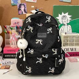 Colorful Bow Full Print Ruched Fabric Backpack Four Colors Available Large Capacity Girls Junior High High School School Bag