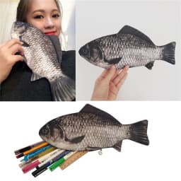 Simulated Crucian Pencil Bag Personality Creative Salt Fish Shaped Pen Pencil Case Funny Handbag for Students Teenages Girls