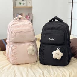 Young Women Aesthetic Backpack Korean Style Nylon Bag Multi-Compartment Travel Pack