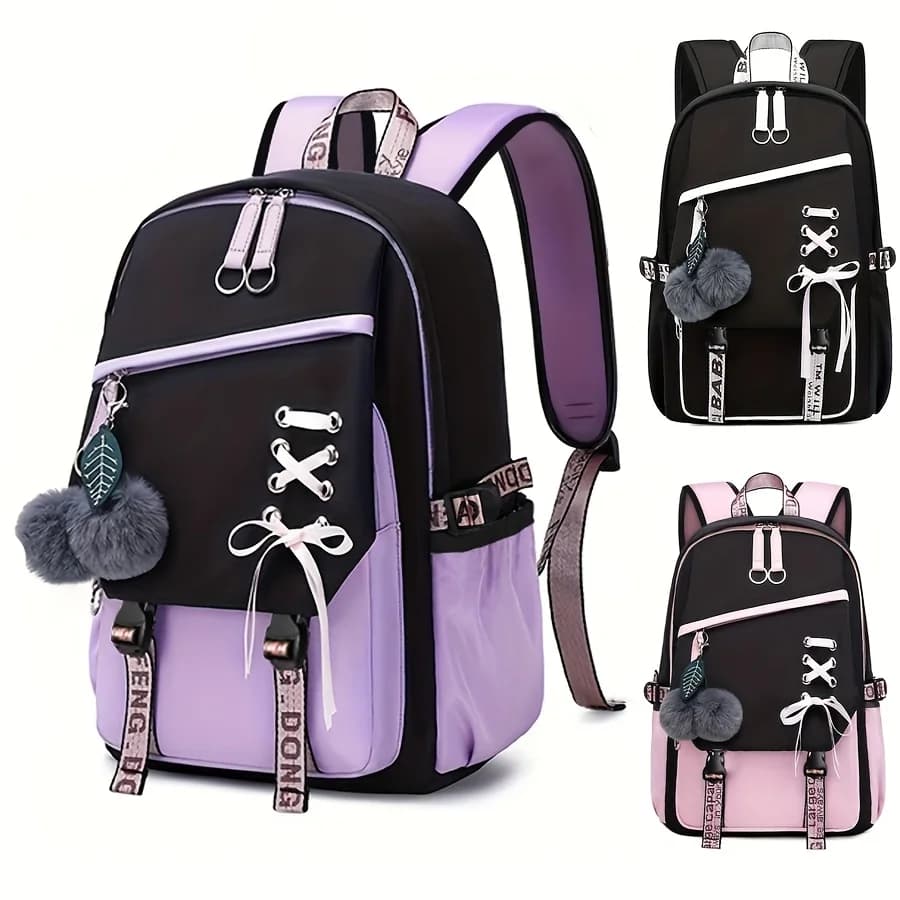 Teenagers Cute Schoolbag Shoulder Backpack Nylon Fabric Girls, Large Capacity Splash-Proof