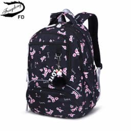 Cherry blossoms elementary school backpack for girls black pink floral bookbag fashion school bags for girls cute flower bookbag
