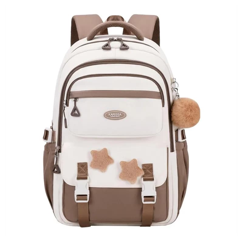 Primary Middle School Backpack for Girls Cute Backpack for School Pink School Bag for Teen Girls with Star Pins Furry Pendant