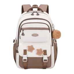 Primary Middle School Backpack for Girls Cute Backpack for School Pink School Bag for Teen Girls with Star Pins Furry Pendant