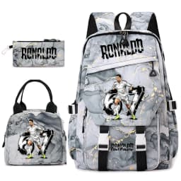 Cr7 Ronaldo 67 Print Student Backpack Set with Lunch Bag Pencil Case Teen Girls School Travel Daypack