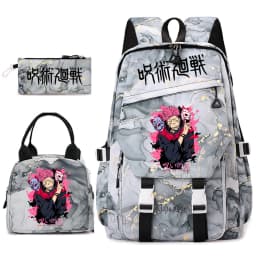 Jujutsu Kaisen Anime Print School Bag Set 3Pcs Backpack Lunch Bag Pencil Case for Girls Lightweight Casual Daypack