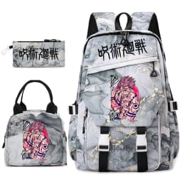 Jujutsu Kaisen Anime Print School Bag Set 3Pcs Backpack Lunch Bag Pencil Case for Girls Lightweight Casual Daypack
