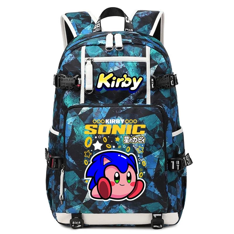 Kirby Cartoon Print Student Backpack Large Capacity Travel School Bag for Kids Teens