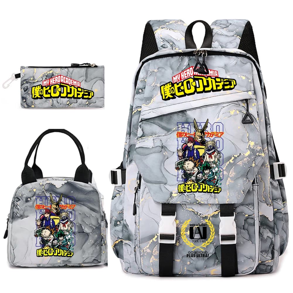 My Hero Academia Anime Print School Backpack Set for Girls Casual Lightweight Student Bookbag with Lunch Bag Pencil Case