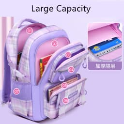 purple school bags for kids plaid book bag pink waterproof School backpacks for girls large capacity backpack with many pockets