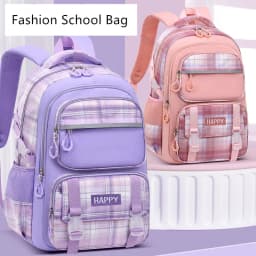 purple school bags for kids plaid book bag pink waterproof School backpacks for girls large capacity backpack with many pockets