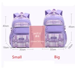 purple school bags for kids plaid book bag pink waterproof School backpacks for girls large capacity backpack with many pockets