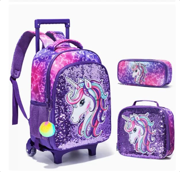 Primary School Student School Trolley Bags Set with Lunch Bag Pen bag Travel Trolley Bag for Girls Rolling Luggage Suitcase