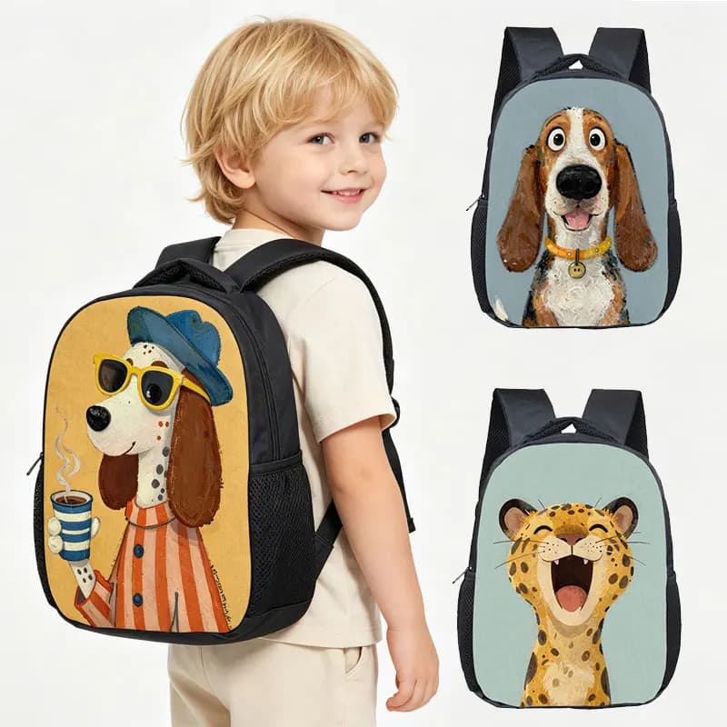 12 Inch Cute Gentleman Dog with Coffee Toddler Backpack for 2‑4 Years Old Kids School Bag Children Outdoor Travel Small Rucksack