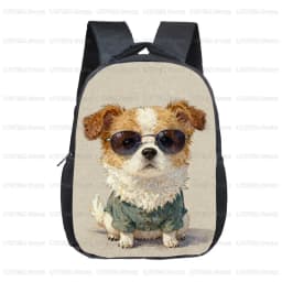 12 Inch Cute Gentleman Dog with Coffee Toddler Backpack for 2‑4 Years Old Kids School Bag Children Outdoor Travel Small Rucksack