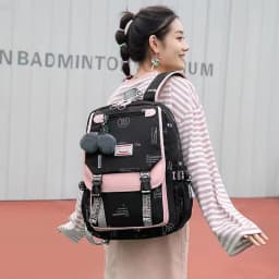 Large School Bags for Teenage Girls Canvas Schoolbag Student Book Bag Fashion Black Pink Teen School Backpack