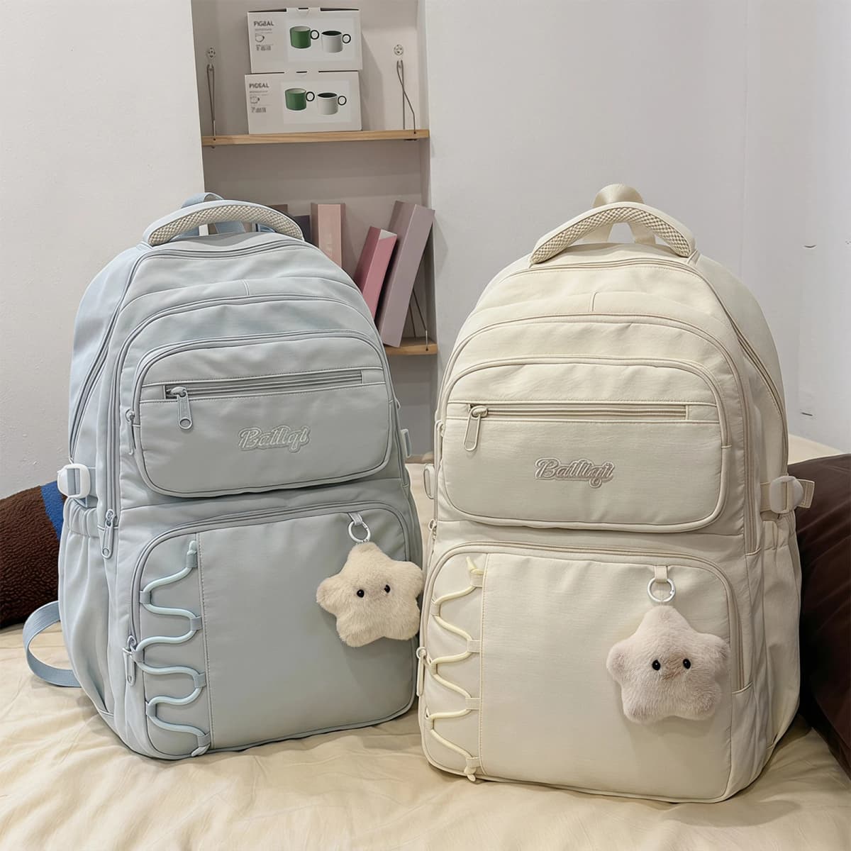 Women Backpack Lightweight Korean Style Nylon Multi-Pocket Travel Daypack Cute