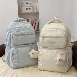 Women Backpack Lightweight Korean Style Nylon Multi-Pocket Travel Daypack Cute