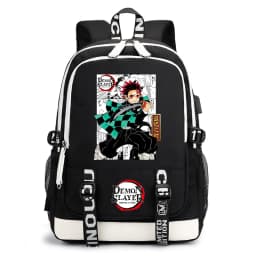 Demon Slayer Anime Print Student Backpack USB Charging Port Lightweight School Bag for Boys Girls