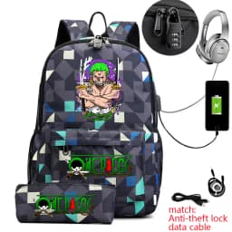 One Piece Zoro Print School Backpack Anti Theft Kids Teen Bookbag with Pencil Case