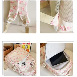 Korean Fashion Bow Print Women Fashion Backpack Simple Student Schoolbag college student backpack Set Three-Piece
