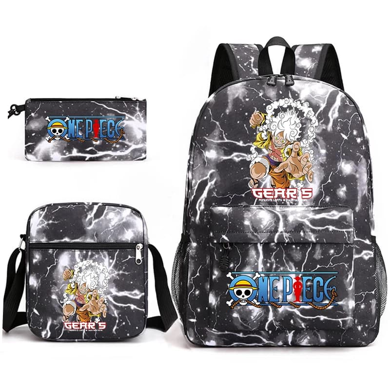 One Piece Luffy Anime Print School Backpack Set 3-in-1 Shoulder Bag Pencil Case for Boys Girls Kids Bookbag