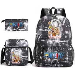 One Piece Luffy Anime Print School Backpack Set 3-in-1 Shoulder Bag Pencil Case for Boys Girls Kids Bookbag