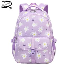 Large Capacity School Backpack for Girls Elementary Middle School Bags Purple Bookbag Student Flower Backpack with Many Pockets