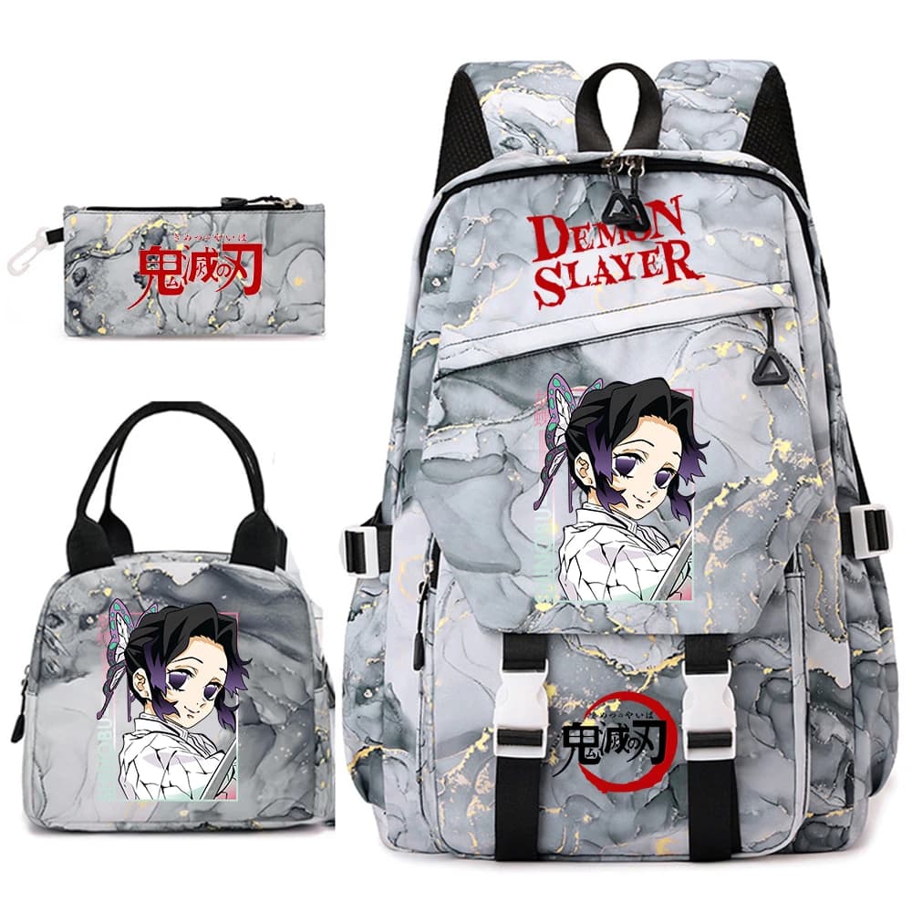 Demon Slayer Anime Backpack Set for Girls Demon Slayer 3Pcs School Bag Lunch Kit Pouch