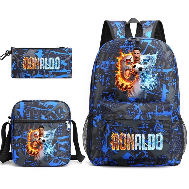 Cr7 Ronaldo 67 Print School Backpack Set with Shoulder Bag & Pencil Case for Teens Kids Lightweight Daypack