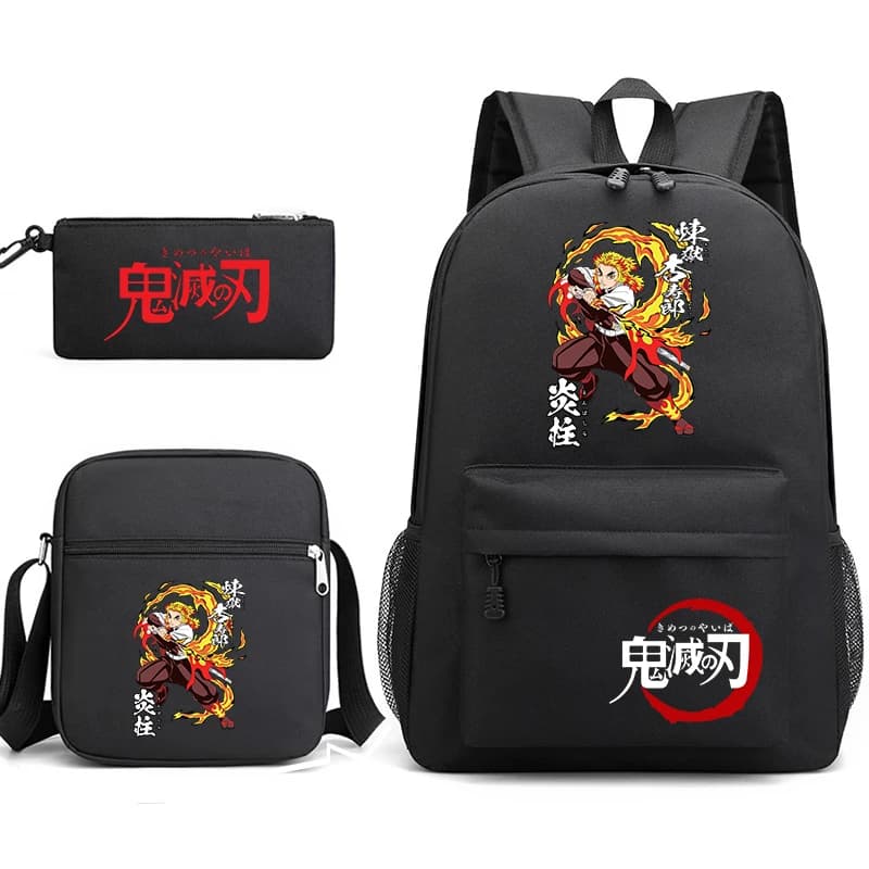 Demon Slayer Anime Print School Backpack Set 3Pcs with Shoulder Bag Pencil Case for Boys Girls