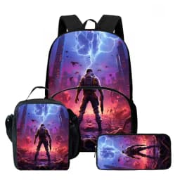 Fortnite Cartoon 3Pcs School Bag Set Unisex for Boys Girls, Backpack with Front Pocket, Lunch Bag and Pencil Case Best Gift