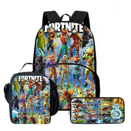 Fortnite Cartoon 3Pcs School Bag Set Unisex for Boys Girls, Backpack with Front Pocket, Lunch Bag and Pencil Case Best Gift