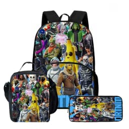 Fortnite Cartoon 3Pcs School Bag Set Unisex for Boys Girls, Backpack with Front Pocket, Lunch Bag and Pencil Case Best Gift
