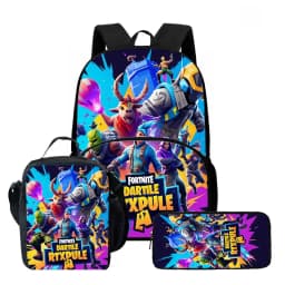 Fortnite Cartoon 3Pcs School Bag Set Unisex for Boys Girls, Backpack with Front Pocket, Lunch Bag and Pencil Case Best Gift