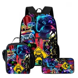 Fortnite Cartoon 3Pcs School Bag Set Unisex for Boys Girls, Backpack with Front Pocket, Lunch Bag and Pencil Case Best Gift