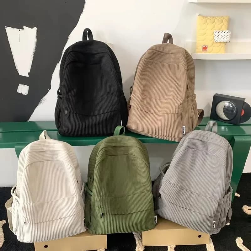 Solid Nylon Soft Sewing Thread Zipper School Bags 2026 High Quality Large Capacity Bags Corduroy Casaul Softback Youth Backpack
