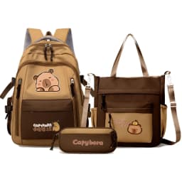 Kawaii Capybara School Backpack 3pcs Girls School Bags Set Casual Daypacks Kids Book bag Children Schoolbag Travel Backpack