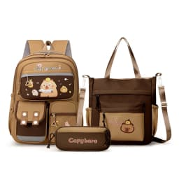 Kawaii Capybara School Backpack 3pcs Girls School Bags Set Casual Daypacks Kids Book bag Children Schoolbag Travel Backpack