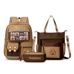 Kawaii Capybara School Backpack 3pcs Girls School Bags Set Casual Daypacks Kids Book bag Children Schoolbag Travel Backpack