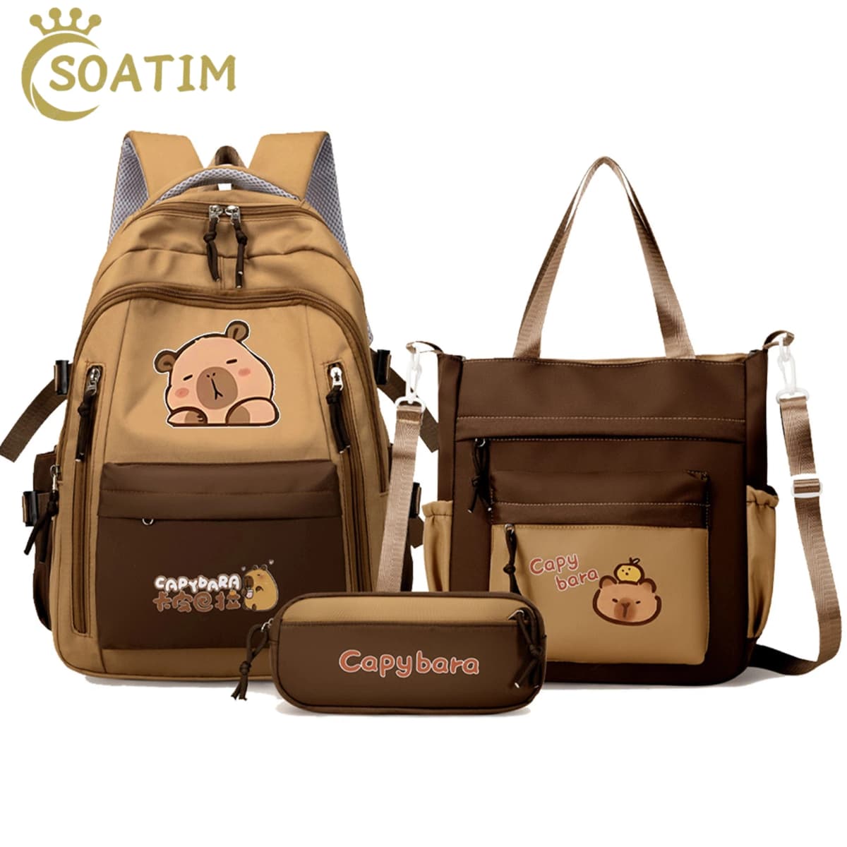 Kawaii Capybara School Backpack 3pcs Girls School Bags Set Casual Daypacks Kids Book bag Children Schoolbag Travel Backpack
